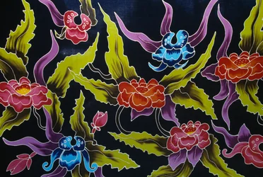Sarongstoff mit Blumenmotiven, Insel Moorea, Gesellschaftsinseln, Französisch-Polynesien (Überseegebiet der Französischen Republik) (Detail)