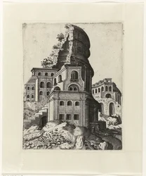 Ruine mit einer Treppe links