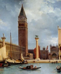 Rundgang durch den Palast, Detail der Ansicht eines Teils des Dogenpalastes und der Piazzetta in Venedig