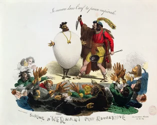 „Hernani Sublime, ein romantisches Gericht“, Karikatur auf Victor Hugos (1802-85) „Hernani“, ca. 1830