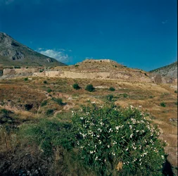 Ansicht der antiken Stadt Mykene, auf dem Peloponnes (1500-1100 v. Chr.) Griechenland
