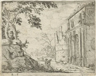 Zeichner bei den Ruinen eines Triumphbogens