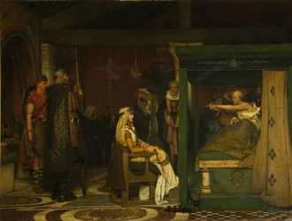 Fredegund besucht Bischof Prætextatus auf seinem Sterbebett, 1864