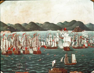 Englische Schiffe in der Bucht von Rio de Janeiro