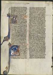 Blatt aus einer lateinischen Bibel: Initiale A und Initiale A: Judith enthauptet Holofernes, ca. 1230-1240