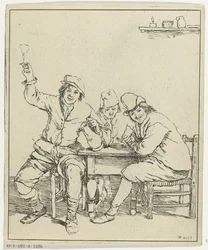 Drei Männer rauchen und trinken an einem Tisch