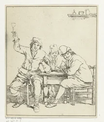 Drei Männer am Tisch rauchen und trinken