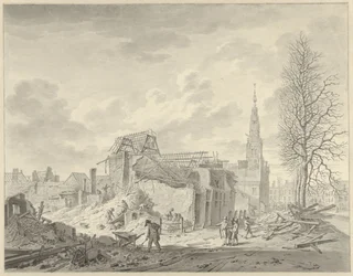 Ansicht des Rapenburg in Leiden nach der Pulverexplosion vom 12. Januar 1807