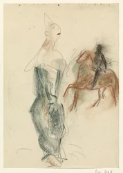 Clown und Reiter zu Pferd