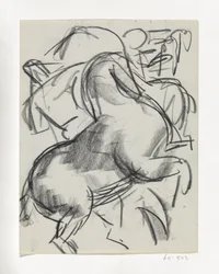 Steigendes Pferd mit Figur im Hintergrund