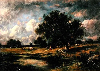 Landschaft mit Kühen und Figuren