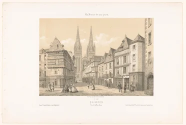 Blick auf die Rue Kéréon und die Kathedrale in Quimper