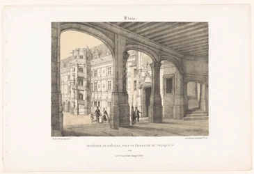 Ansicht des Innenraums des Schlosses von Blois mit dem achteckigen Treppenturm von König Franz I.