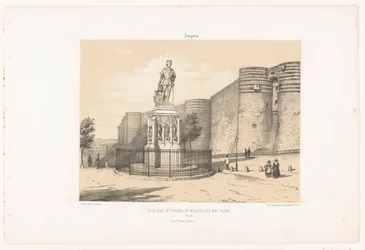 Ansicht der Statue von René I. von Anjou und des Schlosses von Angers