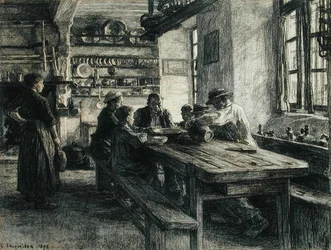 Figuren in einer Kücheninterieur