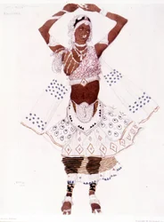 Bayadere-Kostüm, entworfen von Léon Bakst für „Der blaue Gott“ von Reynaldo Hahn (1875 - 1947)