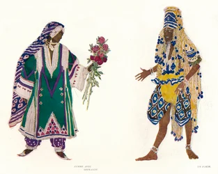 Kostümentwürfe für das russische Ballett Le Dieu Bleu, um 1912