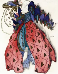 Kostümentwurf für das Ballett "Die Legende von Joseph" von R. Strauss - Bakst, Leon (1866-1924) - 1914 - Aquarell, Gouache auf Papier - 33x28 - Privatsammlung