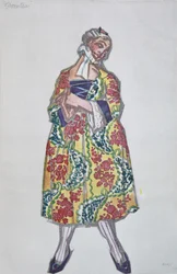 Kostümentwurf für das Ballett Le donne di buon umore von C. Goldoni, 1917