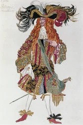 Kostümentwurf für Galisson, den Prinzenlehrer, aus dem Ballett "Dornröschen" von Peter I.