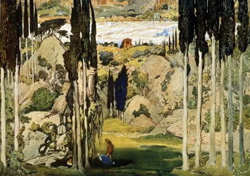 Bühnenbild für das Ballett Daphnis und Chloe von M. Ravel