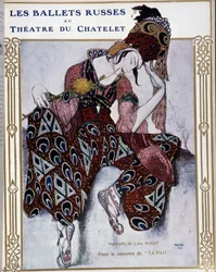 Les Ballets Russes im Théâtre du Châtelet: Kostüm für "La Péri" - Aquarell von Bakst, in "Comoedia illustriert"