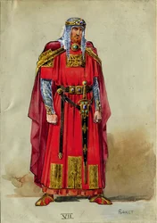 Mittelalterlicher Prinz, Kostümentwurf (Aquarell und Gouache auf Papier)