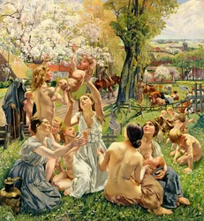 Der Morgen, linkes Panel des Triptychons 