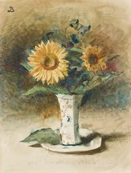 Hélas! Ich bin nicht Van Dyck: zwei Sonnenblumen in einer Vase