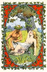 Ein Faun enthüllt den nackten Körper einer schlafenden Nymphe