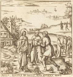 Christus fordert zwei Jünger von Johannes dem Täufer auf, ihm zu folgen