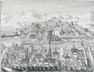 Große Perspektivansicht von Paris im Jahr 1607, basierend auf dem Stich von Léonard Gaultier