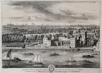 Lambeth, der Palast seiner Gnaden des Erzbischofs von Canterbury, graviert von I. Kip