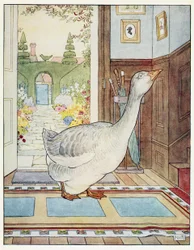 Gänschen, Gänschen Gander, wohin soll ich wandern?, aus A Nursery Rhyme Picture Book, veröffentlicht 1914 (Farblitho)