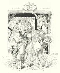 Der Löwe und das Einhorn kämpften um die Krone (Gravur)