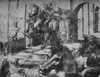 Anbetung der Könige - Architektur und Figuren im Hintergrund links, ca. 1481