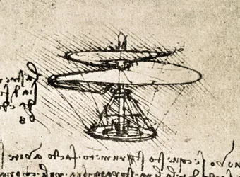 Auszug aus einem Da Vinci Manuskript über das Prinzip und den Bau der "Luftschraube (Hubschrauber)"