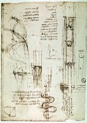 Auszug aus einem Da Vinci Manuskript zur Beschreibung des Prinzips und der Konstruktion eines „Rammbocks (Pile Mallet)“ (Manuskript)