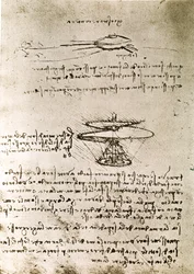 Auszug aus einem Da Vinci Manuskript über die Konstruktion einer Luftschraube (Hubschrauber)