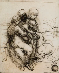 Erste Idee für die Madonna mit Kind und der heiligen Anna; Zeichnung von Leonardo da Vinci. Gallerie dell