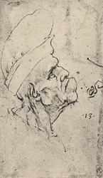 Groteskes Profil eines Mannes mit Hut nach rechts, ca. 1480