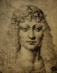 Kopf eines Mädchens oder eines jungen Bacchus; Zeichnung von Leonardo da Vinci. Gallerie dell
