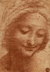 Kopf einer Frau oder der heiligen Anna, Zeichnung von Leonardo da Vinci, Studie für den Kopf der heiligen Anna in dem Gemälde Madonna mit Kind und die heilige Anna, das sich heute im Louvre befindet. Die Zeichnung wird in den Gallerie dell