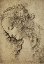 Studie für den Kopf der Magdalena, Zeichnung von Leonardo da Vinci, Kabinett der Zeichnungen und Drucke, Uffizien-Galerie, Florenz