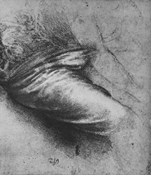 Studie der Draperie einer sitzenden Figur nach rechts, um 1480 1945