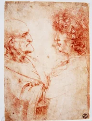Zwei Männerprofile, ein alter Mann und ein junger Mann. Der junge Mann stellt Gian Giacomo Caprotti dar, bekannt als Andrea Salai oder Salaij (um 1480-1524), Leonardos Schüler und Geliebter. Florenz
