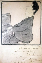 Porträt von Giacomo Puccini (1858-1924), italienischer Komponist. Karikatur von Leonetto Cappiello