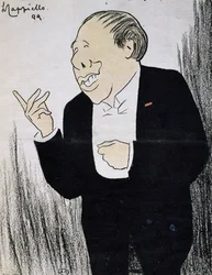 Der Schauspieler Alexandre Coquelin, bekannt als Coquelin Cadet, in einer Karikatur