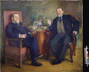 Die Teestunde. Porträts der Sammler Ossip Cetlin und David Wyssotski.