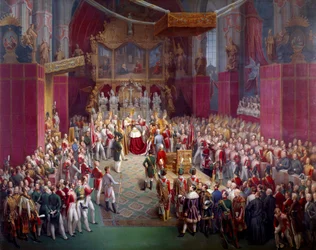 Die Krönung des österreichischen Kaisers Ferdinand I. (1793-1875), auch König von Böhmen als Ferdinand V.